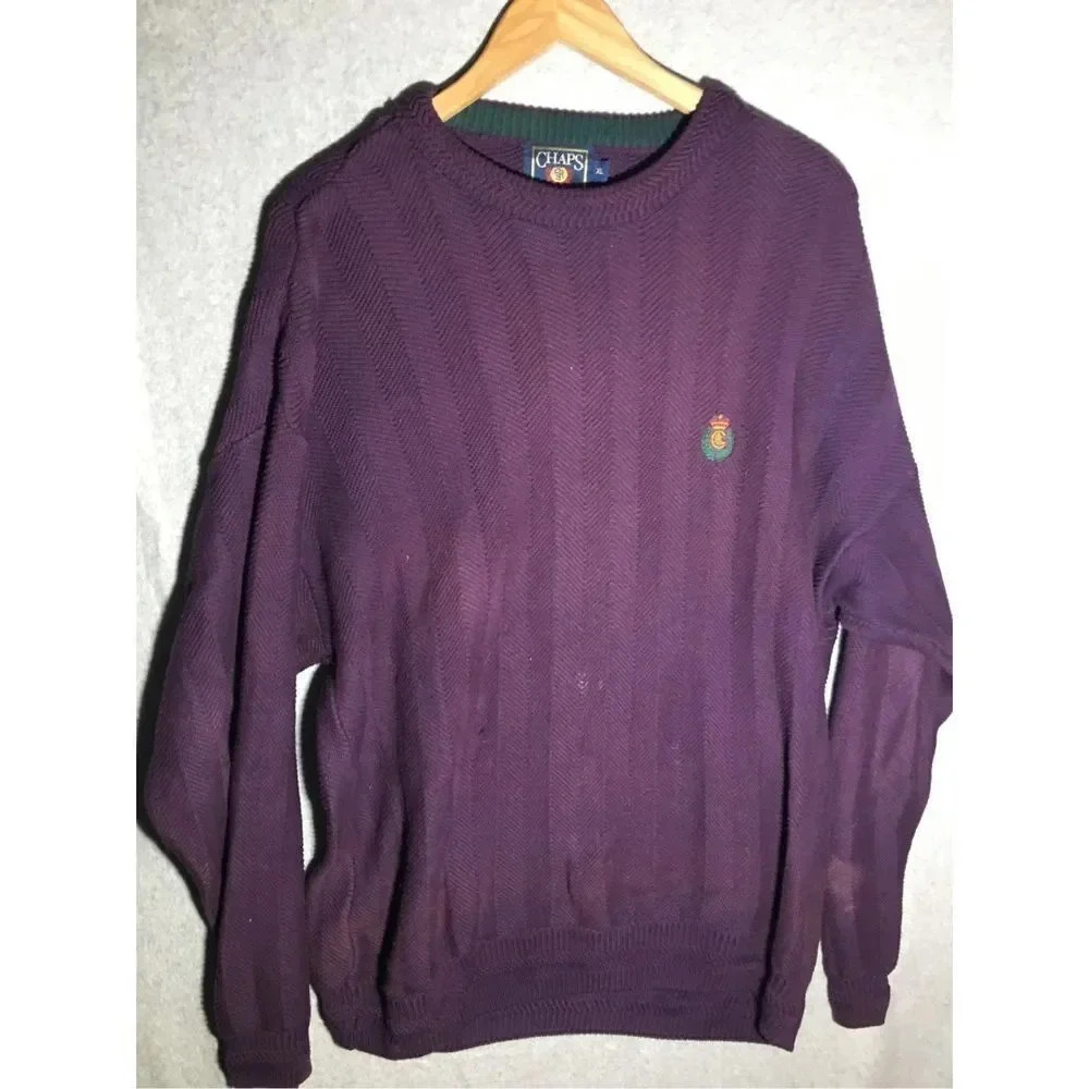 Mens Chaps Ralph Lauren Sweater Vintage Grandpa Preppy Contemporary Purple